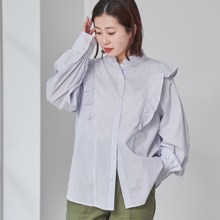 ソフトタッチブロード縦フリルブラウス[品番：COEW0005164]｜coen