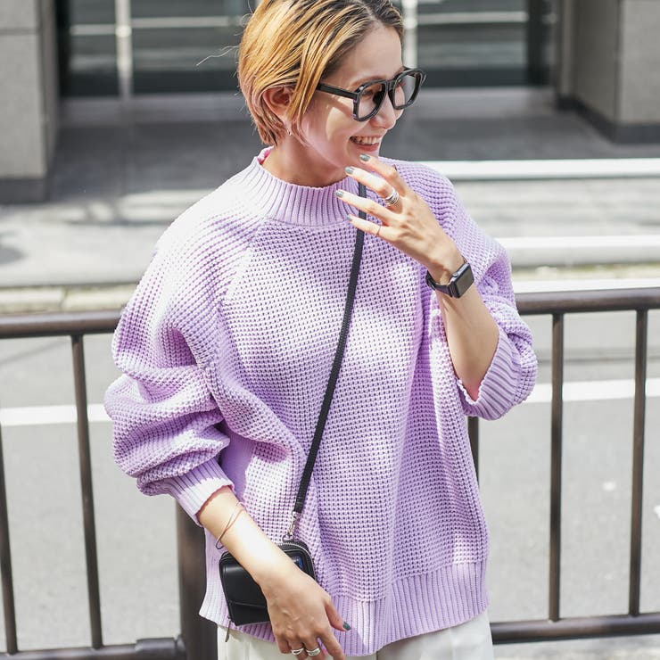 ficce モックネックハンドニットセーター 紫・黒 サイズLくらい ficce