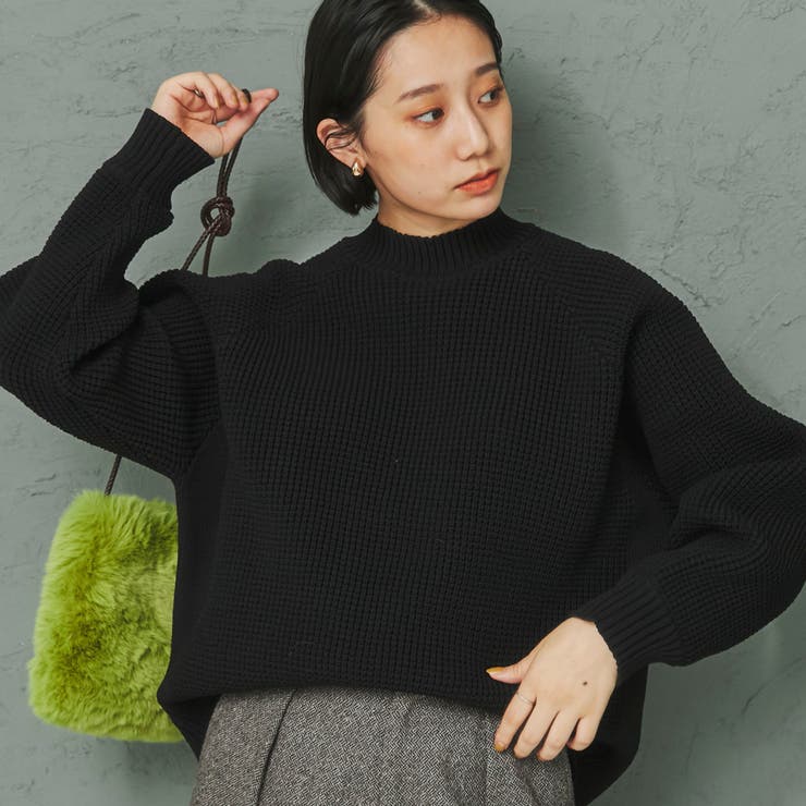 ficce モックネックハンドニットセーター 紫・黒 サイズLくらい ficce