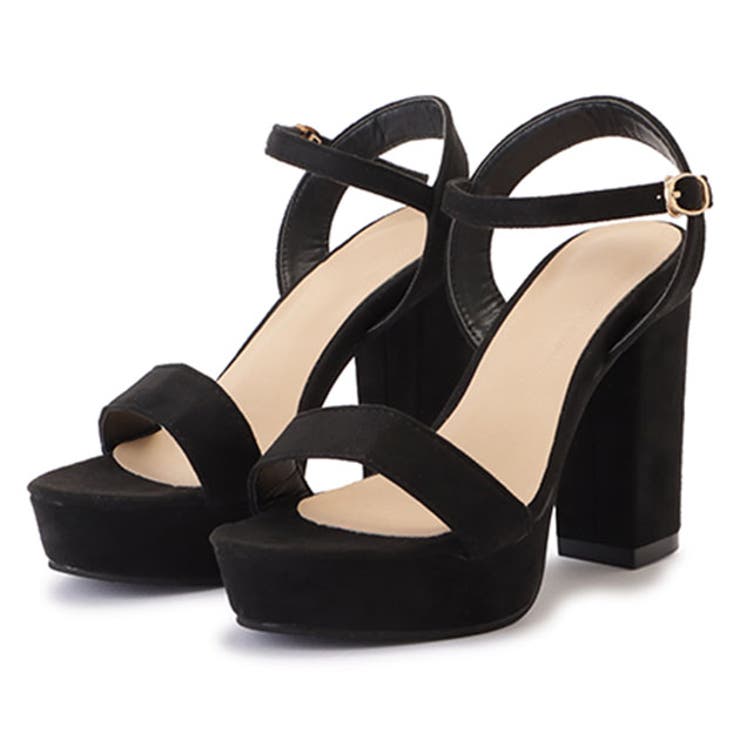 スエードチャンキーハイヒールサンダル チャンキーヒールサンダル 厚底