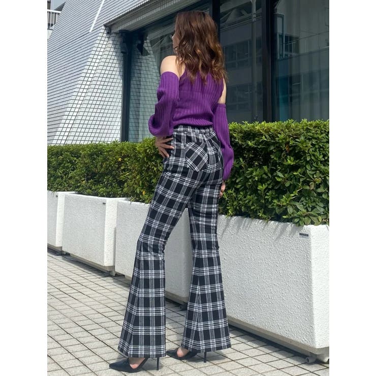 チェック柄デザインスリムフレアパンツ[品番：EO000005990]｜EGOIST