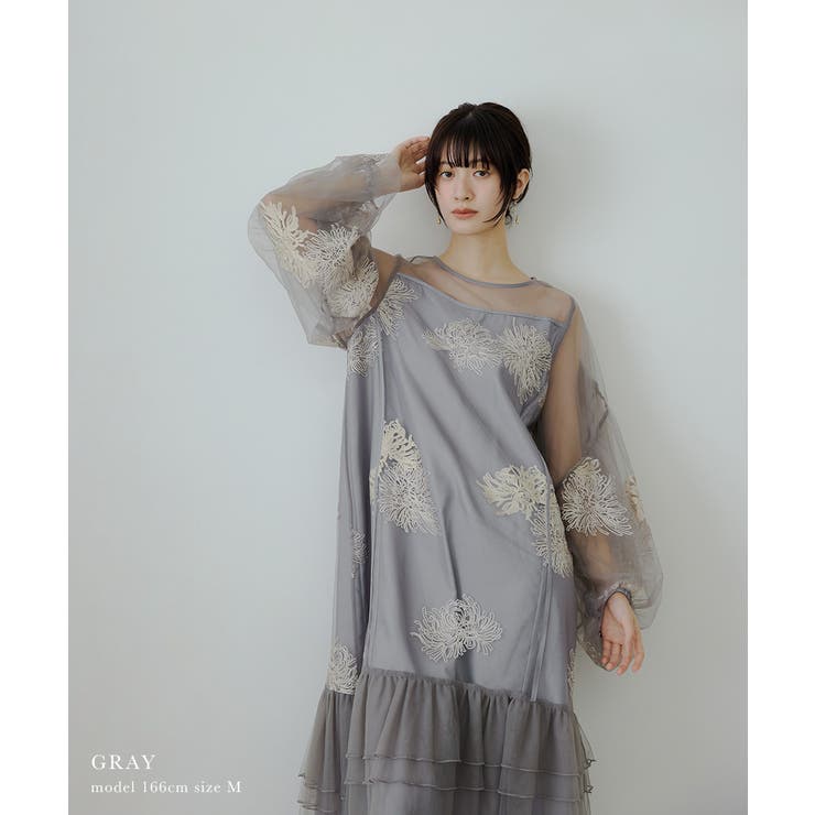 niana ニアナ フラワー刺繍ティアードフリルドレス[品番：FT000010663