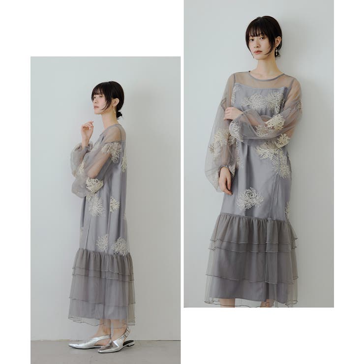 niana ニアナ フラワー刺繍ティアードフリルドレス[品番：FT000010663