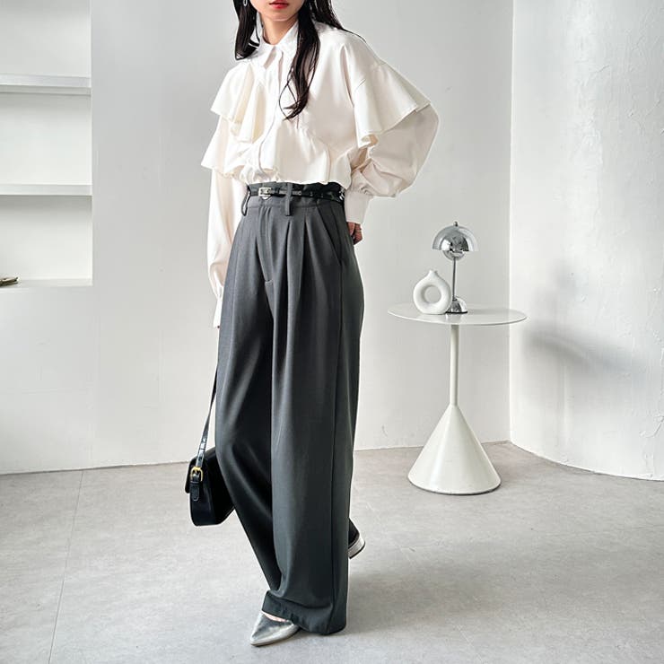 着心地抜群！ハイウエストダブルタックワイドパンツ[品番：GERW0010778