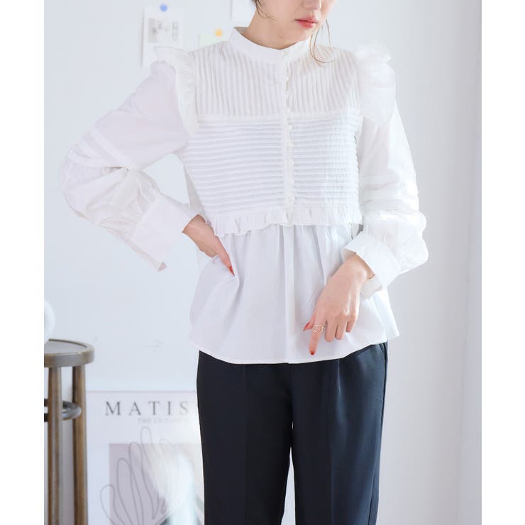 フリルスタンドカラーシャツ フリル シャツ[品番：GW000004693