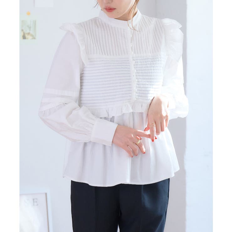 フリルスタンドカラーシャツ フリル シャツ[品番：GW000004693