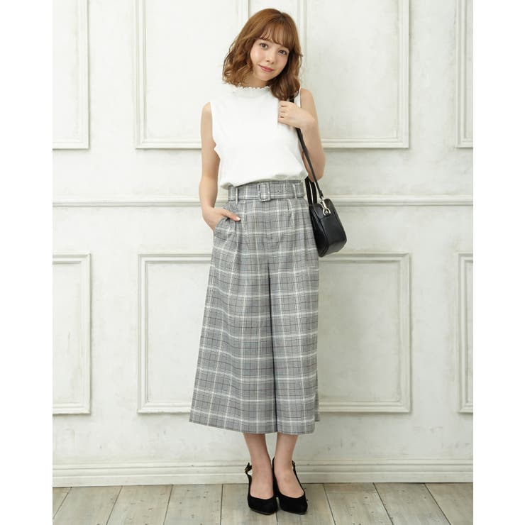 共ベルト付チェック柄ガウチョ／パンツ[品番：INGW0003740]｜INGNI