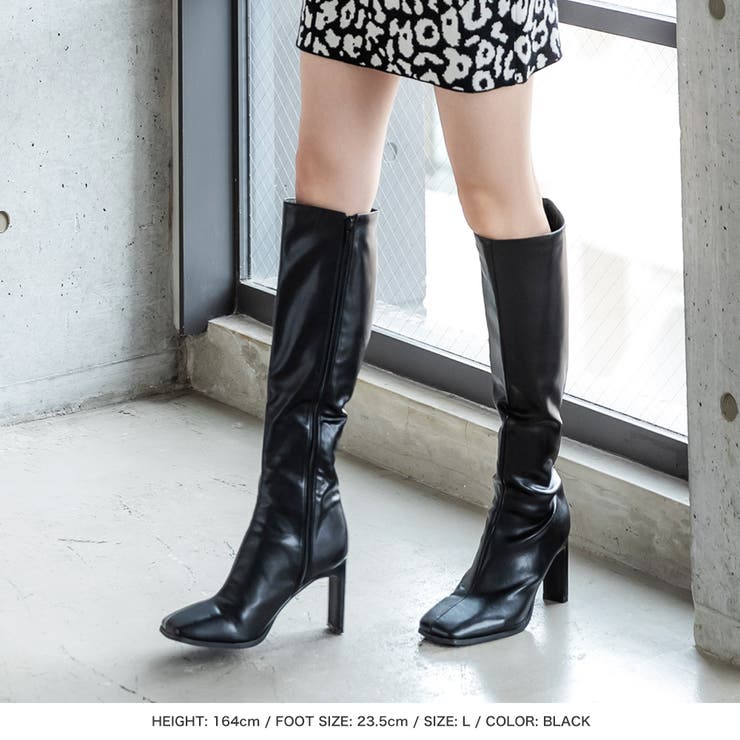 スクエアトゥロングブーツ [22502 ハイヒール[品番：BA000005342