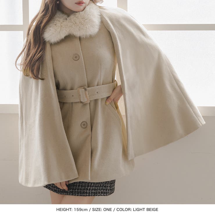 フェイクファー付きケープコート/23575[品番：BA000005624]｜JULIA