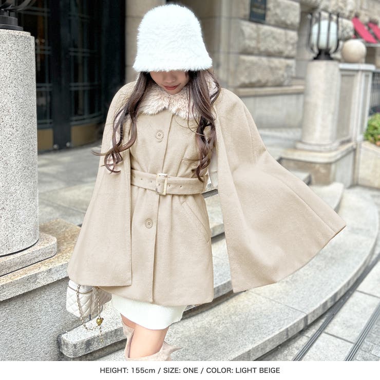 フェイクファー付きケープコート/23575[品番：BA000005624]｜JULIA