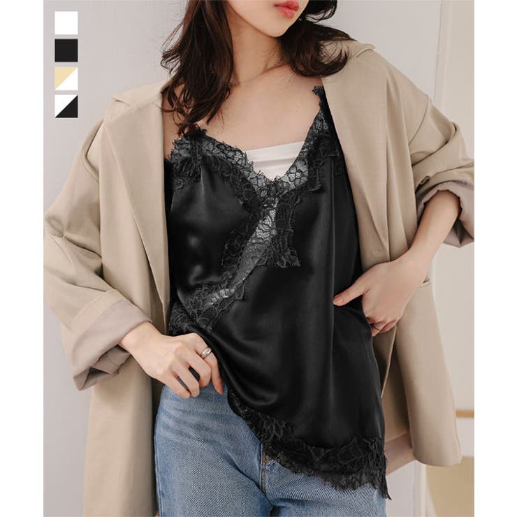 サテンレースキャミソール［C7751］ サテンレースキャミソール