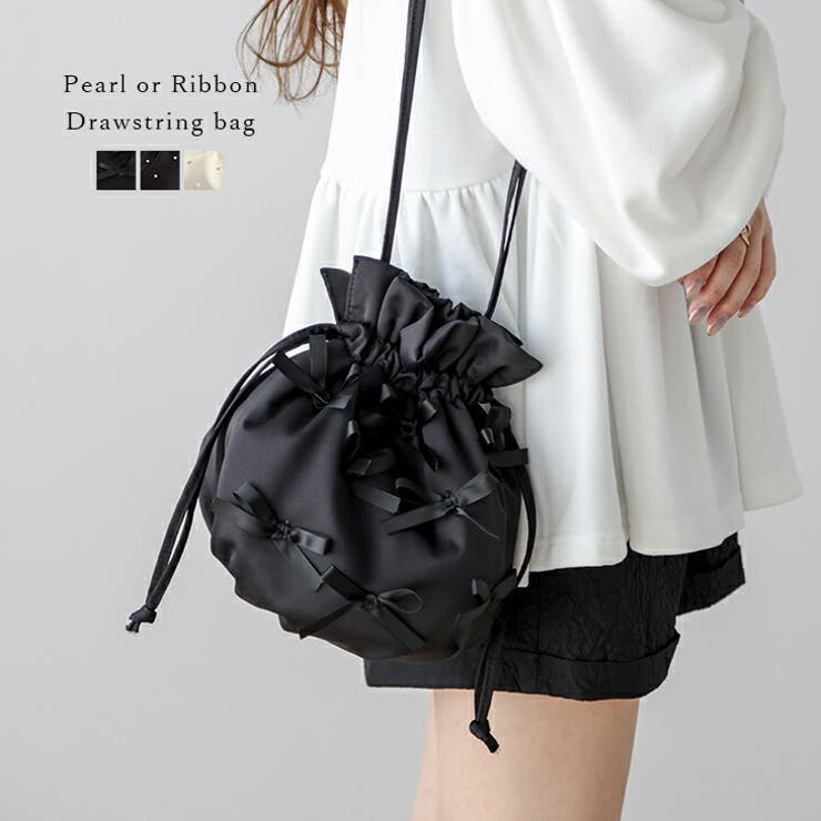 巾着 ショルダーバッグ パール[品番：LGMW0005457]｜La-gemme