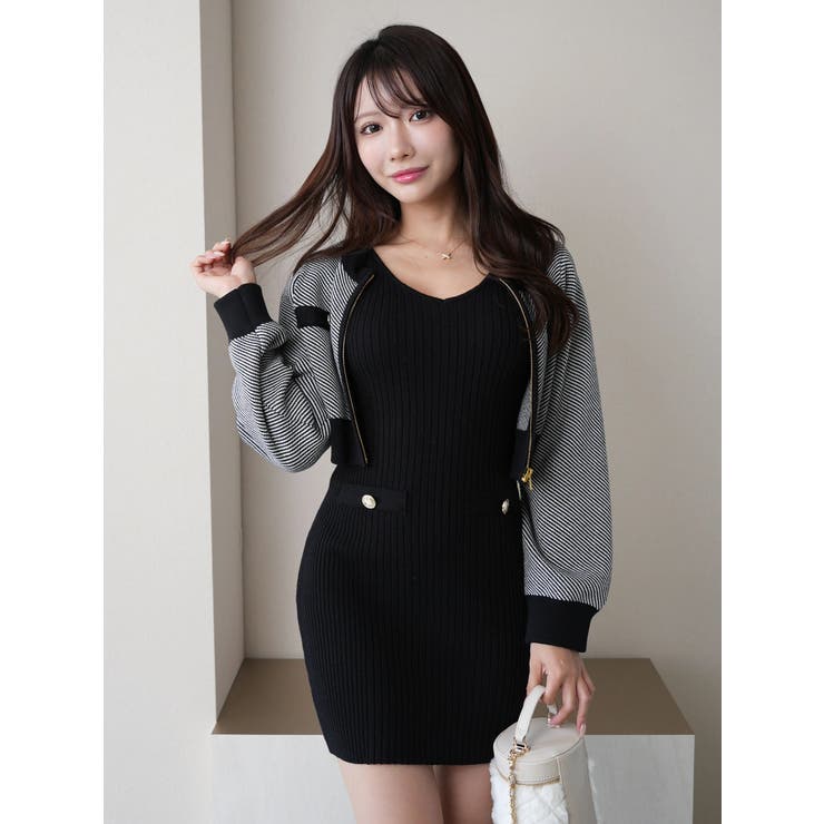 ツイードアンサンブルニットワンピース[品番：LINW0002426