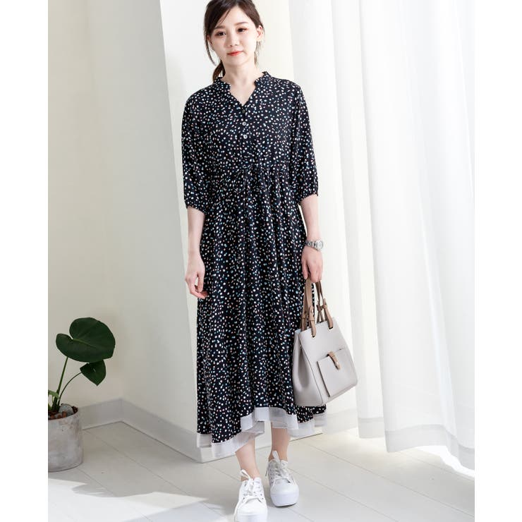 ワンピース ドット柄 花柄 春夏秋冬 オールシーズン 女性[品番