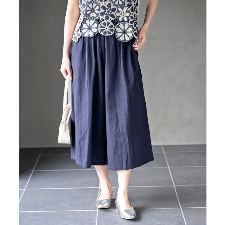 エムズグレイシー ネイビー ガウチョパンツ リボン付き ハイウエスト