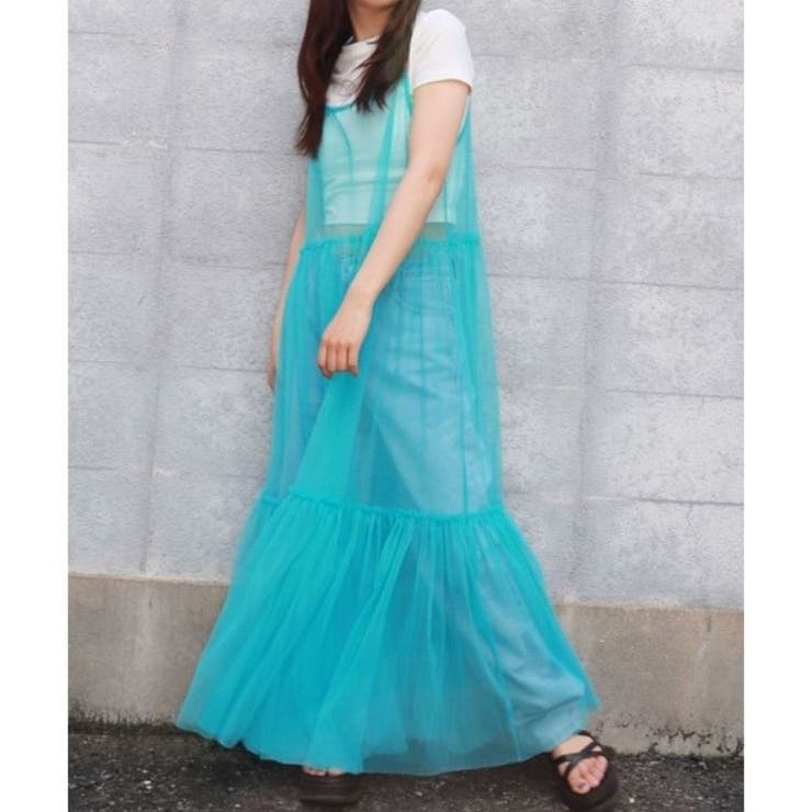 チュールシースルーキャミワンピース レイヤード かわいい ガーリー