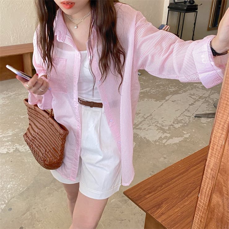 ストライプシアーシャツ ブラウス トップス[品番：SHNW0007108]｜LADY