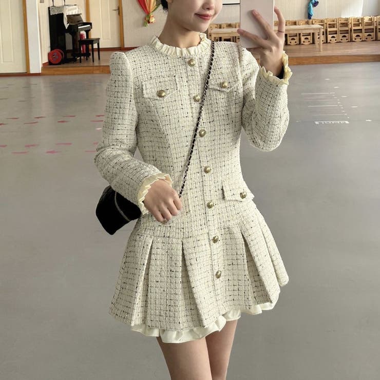 ゴールドガールツイードワンピース[品番：SHNW0011872]｜Achic