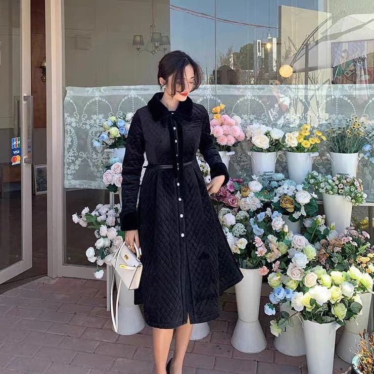 ベルヘットコート リボン+ベルド付き 韓国ファッション[品番