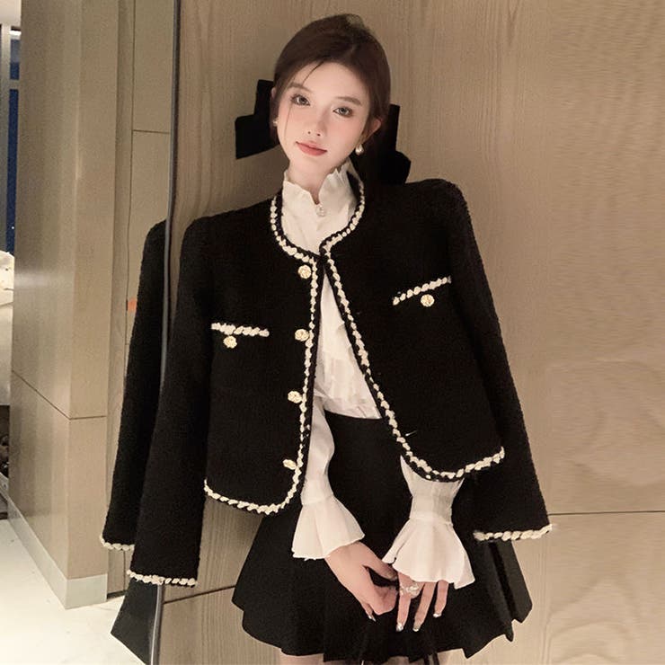 春の軽アウターとして活躍できる。ツイードショート丈コ－ト 春 韓国