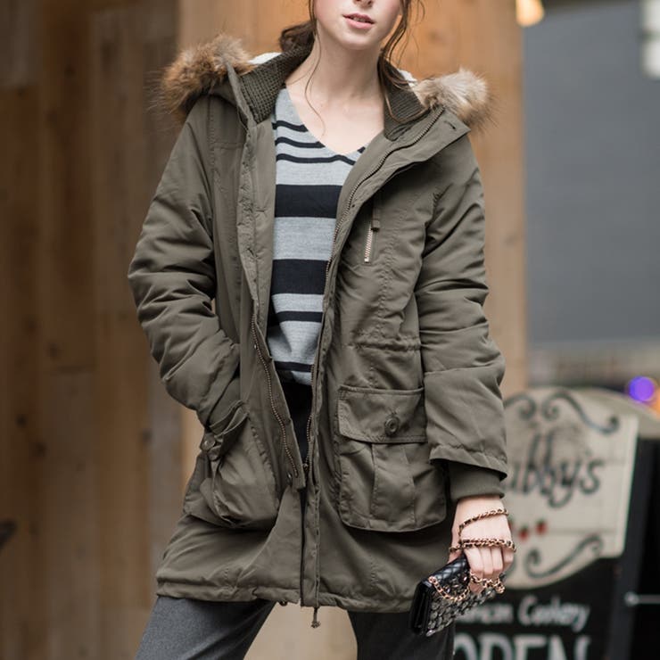 エステルピーチ中綿フード取り外し可モッズコート[品番：PB000001392