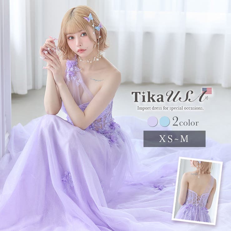 ボーン入りシースルーワンショルダーロングドレス 袖なし 立体フラワー