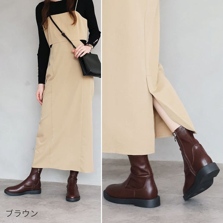 厚底ブラックソールストレッチショートブーツ[品番：VIVS0009755