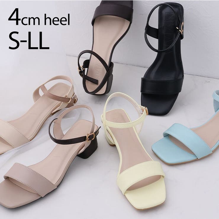 スクエアトゥ4cmヒールアンクルストラップサンダル[品番：VIVS0009822