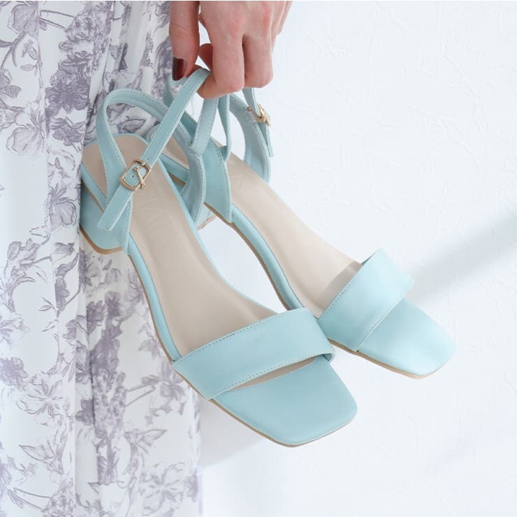 スクエアトゥ4cmヒールアンクルストラップサンダル[品番：VIVS0009822