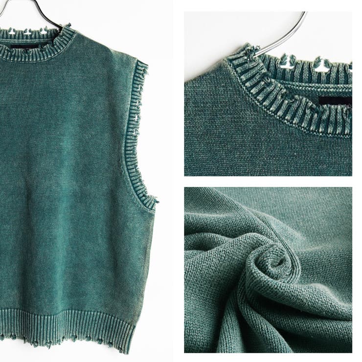 ダメージ加工ベスト コットン ニット[品番：WETM0001765]｜WESTSEA