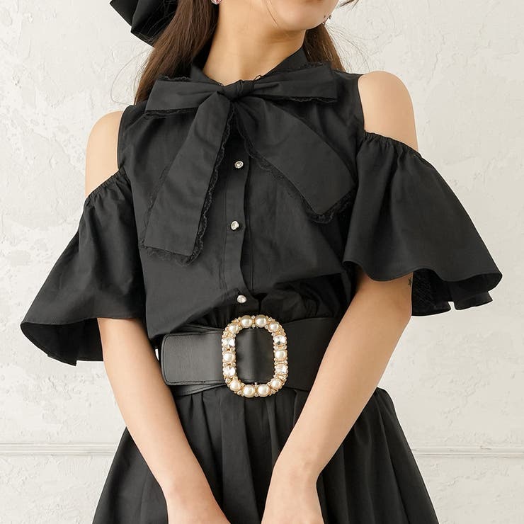 ボウタイリボンブラウスドッキングワンピース 韓国 夢展望[品番