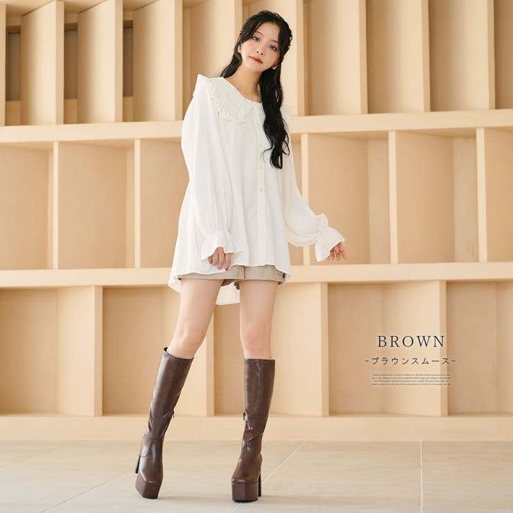 厚底ストレッチフィットロングブーツ 韓国 夢展望 ギャル アイドル Y2K