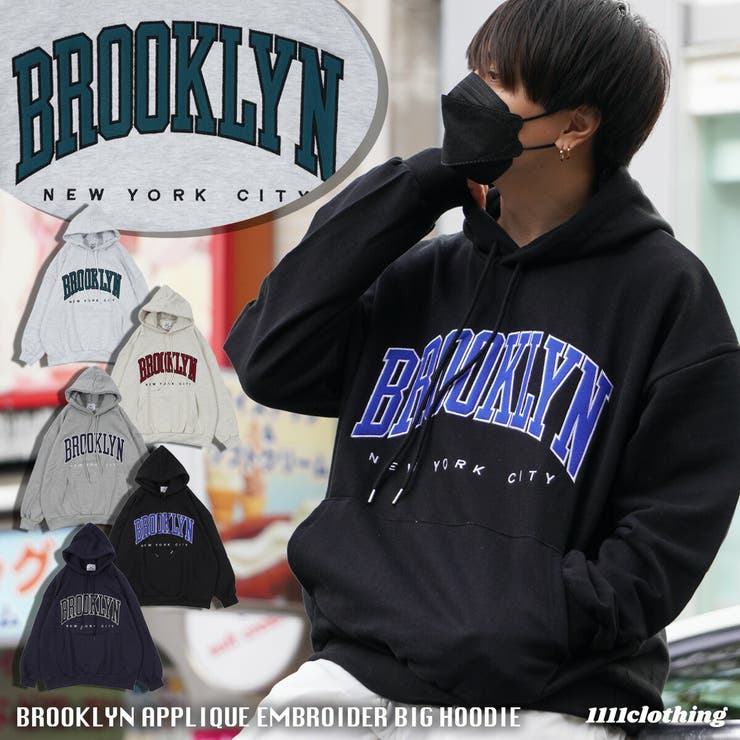 ◇BROOKLYNアップリケ刺繍ビッグパーカー◇ オーバーサイズ パーカー