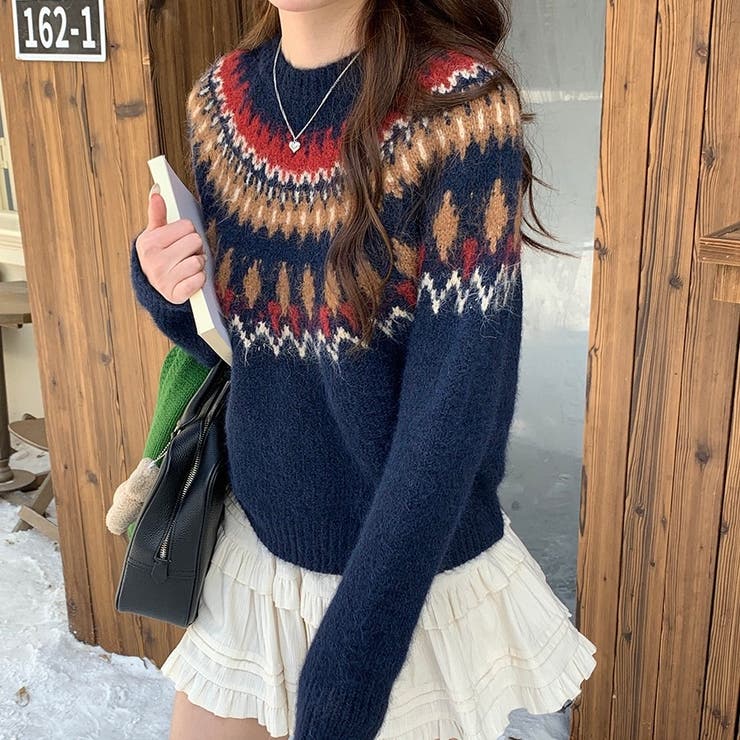 ノルディック柄ニットプルオーバー[品番：CROW0001268]｜Alvia