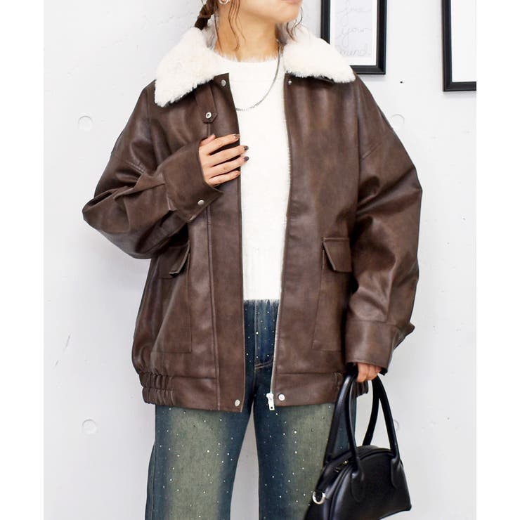 ファーツキフェイクレザージャケット[品番：TRNW0002045]｜FUN（ファン