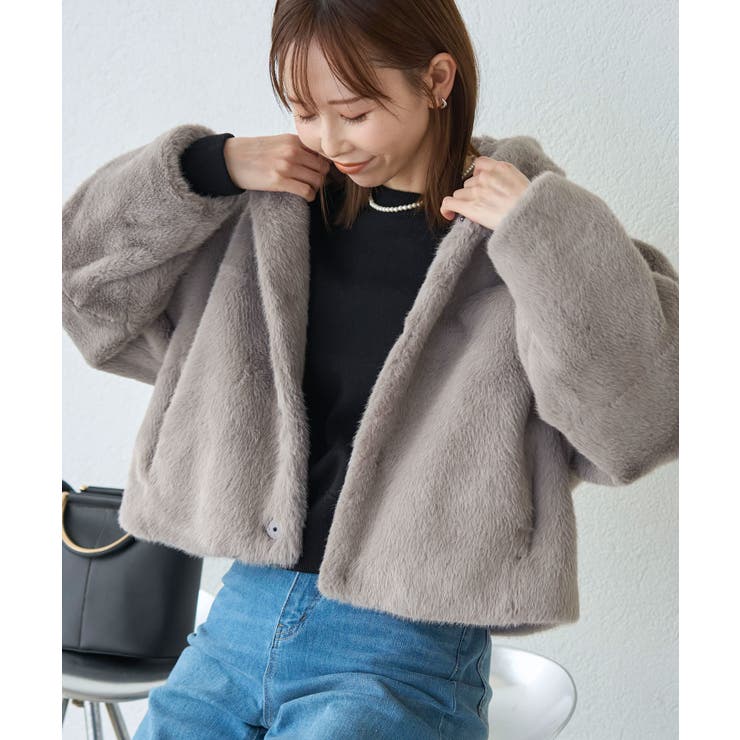 スタンドカラーファーショートコート[品番：RPCW0046221]｜ROPE