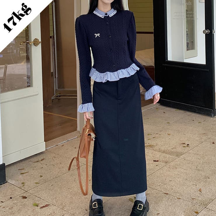 SHOPLIST限定】(フェイク)レヤードの長袖ニットカーディガン&スリムな