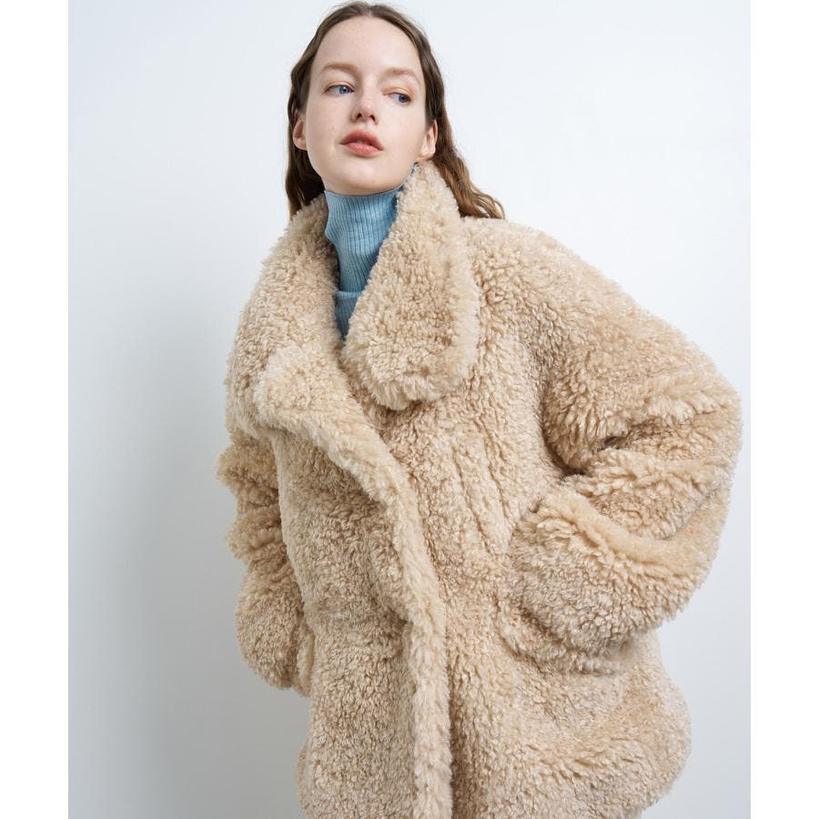 ランバンオンブルー ケープ ポンチョ M ファー 毛皮 リボン付き