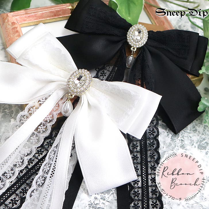 7183】ビジューロングリボンブローチ [品番：ASHW0001244]｜SneepDip