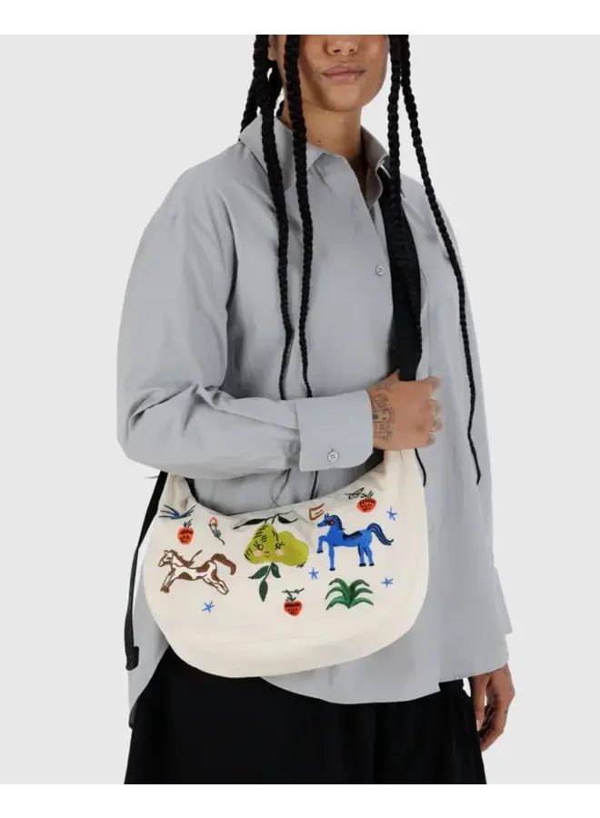 Medium Nylon Crescent Bag - - ivory & birch