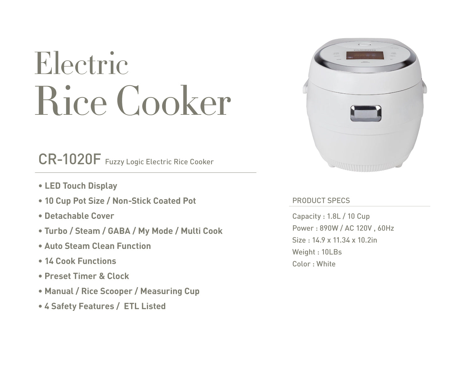 10-Cup Electric Micom Rice Cooker (CR-1020F) – CuckooMallUSA