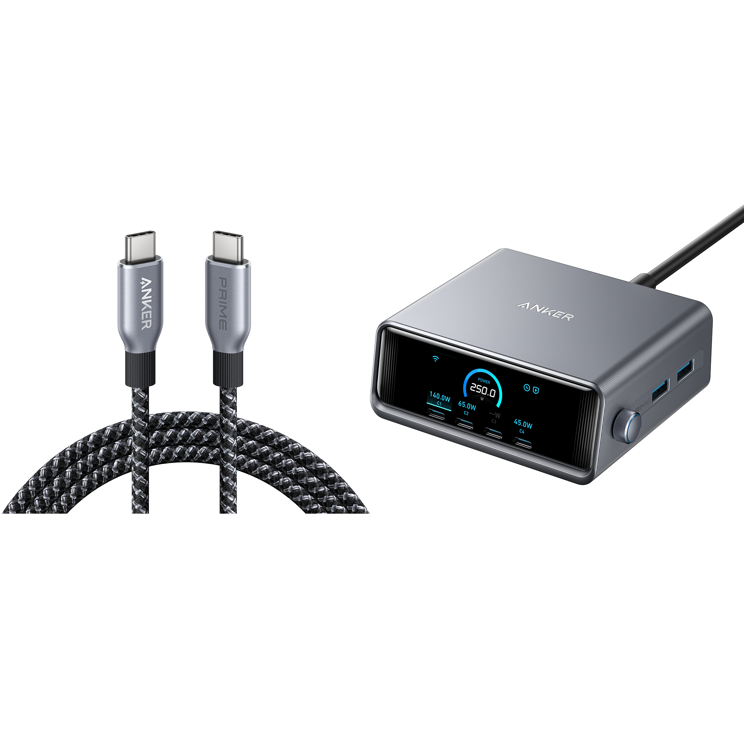 Anker Prime Charger (250W, 6 Ports, GaNPrime) with USB-C to USB-C