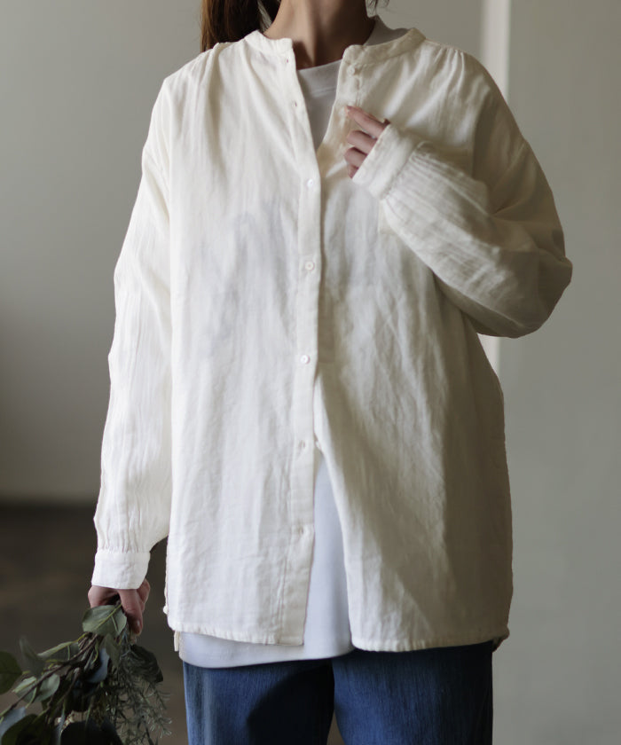 育てる 「 ダ ブ ル ガ ー ゼ 」 シャツ バンドカラー トップス