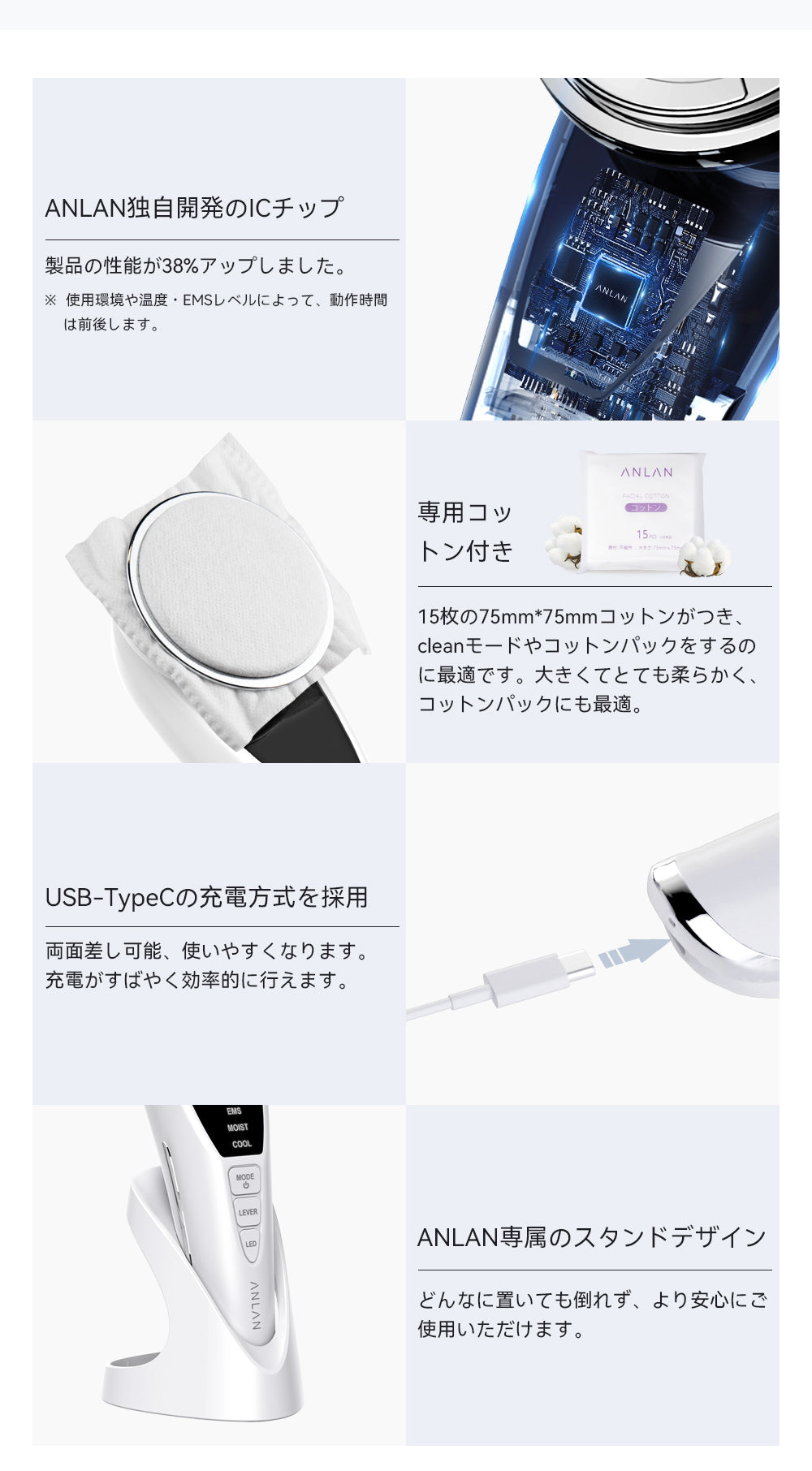 ANLAN 多機能温冷美顔器 PRO 1台9役 EMS 温冷ケア 3色光エステ 15枚