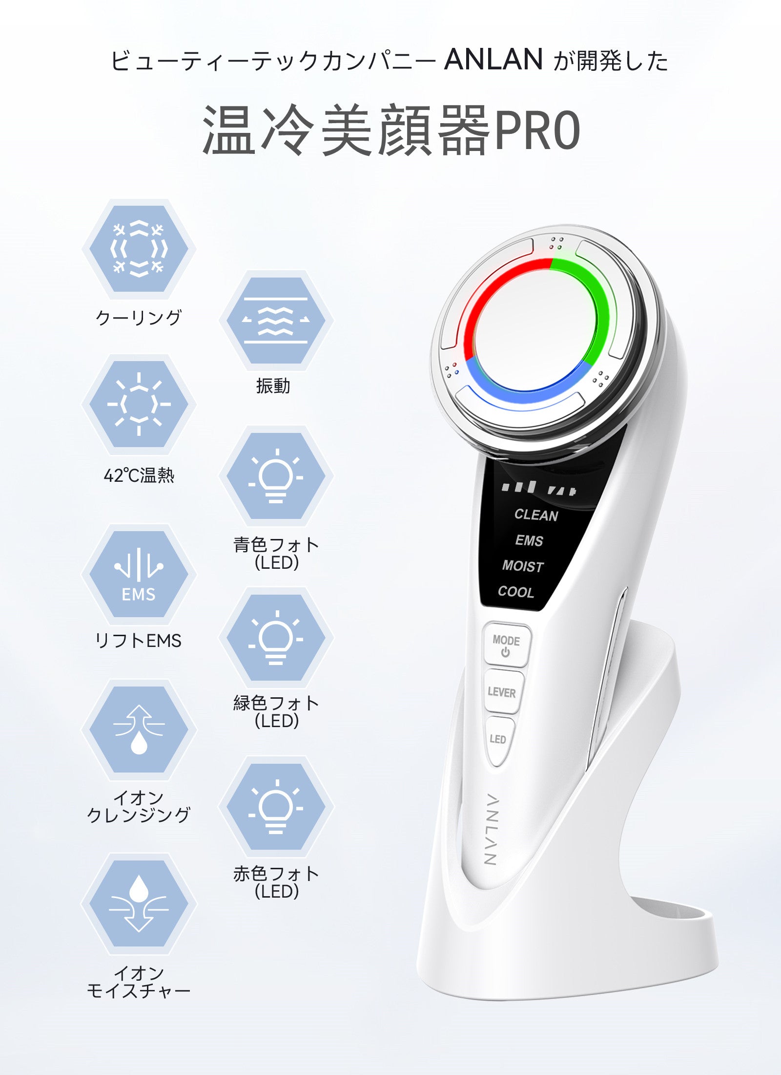 ANLAN 多機能温冷美顔器 PRO 1台9役 EMS 温冷ケア 3色光エステ 15枚