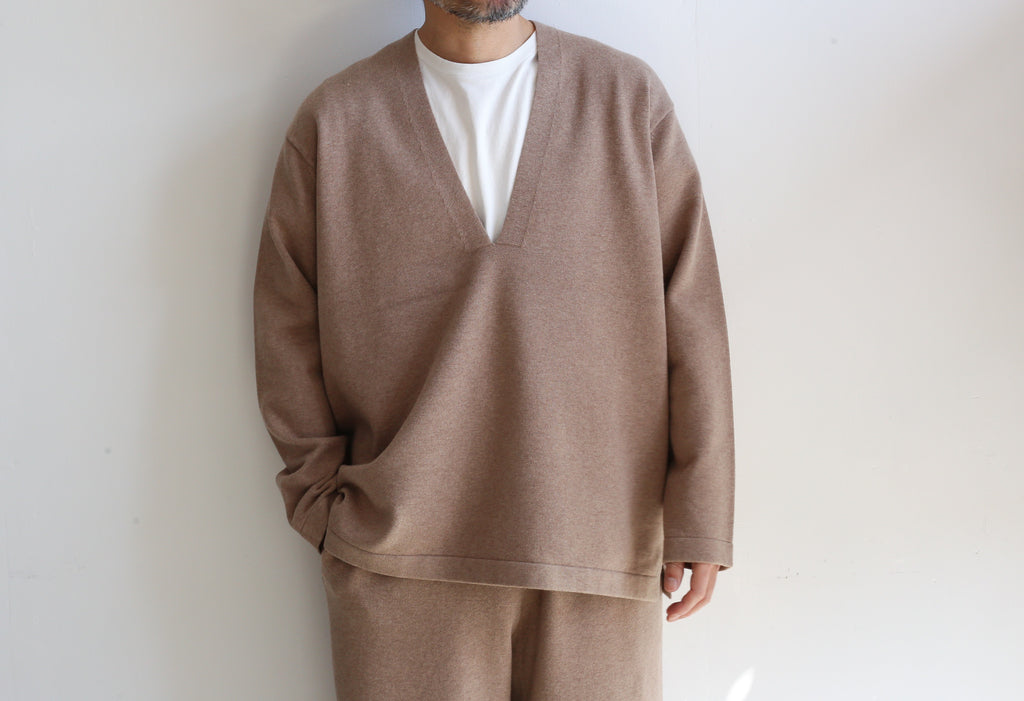 walenode Cotton cashmere stretch Deep V-neck sweater & Straight