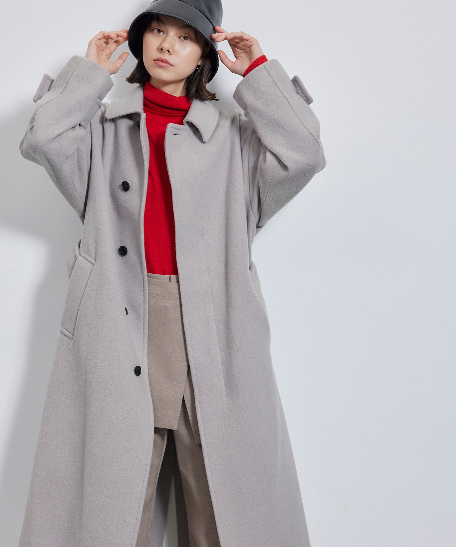 店舗在庫 - JAPAN FABRICスタンドカラーロングコート - ライトグレー