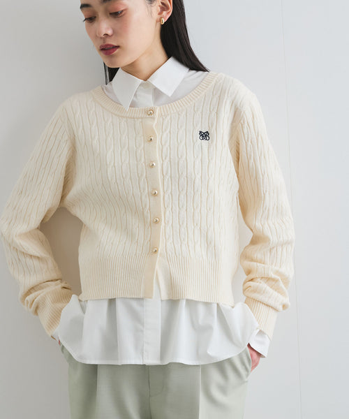 VIS(ビス) / ワンポイント胸刺繍ケーブルカーディガン (トップス