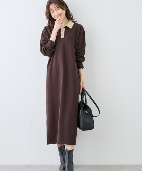 ROPÉ PICNIC(ロペピクニック) / 配色スキッパーニットワンピース