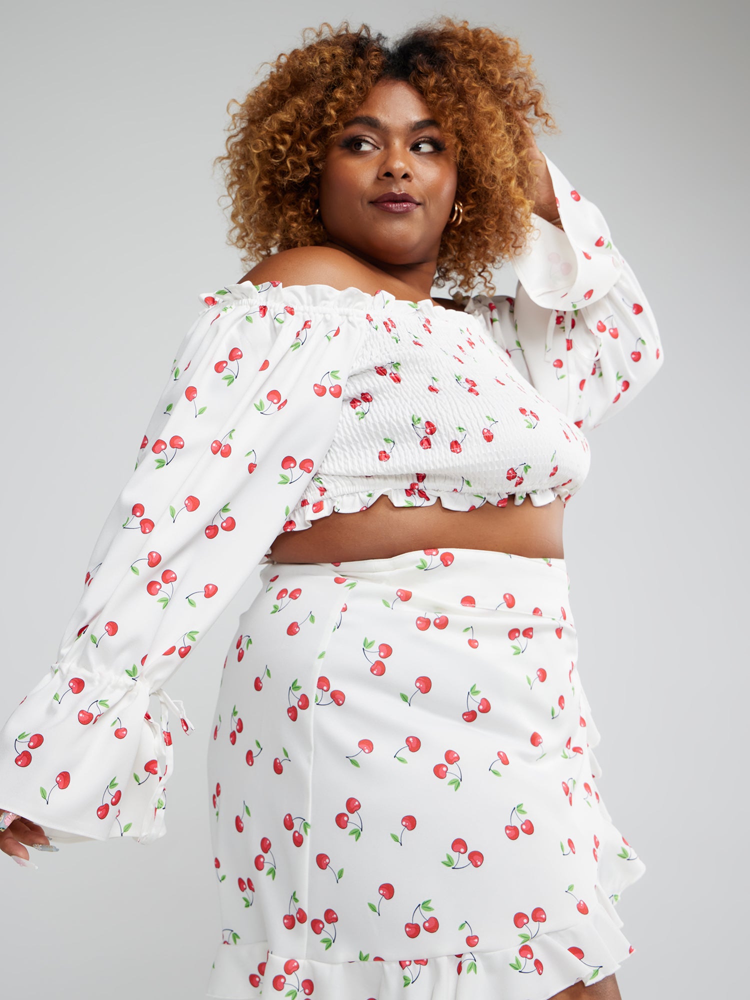 Plus Size Tatiana Off The Shoulder Cherry Print Top | Fashion to
